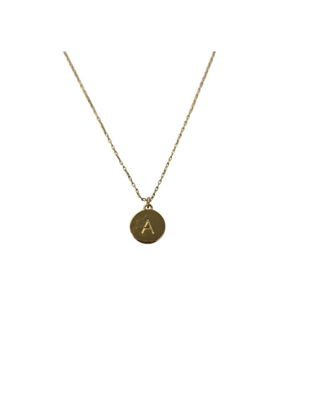 Gold Tone Pendant Necklace with Engraved "A" on Pendant